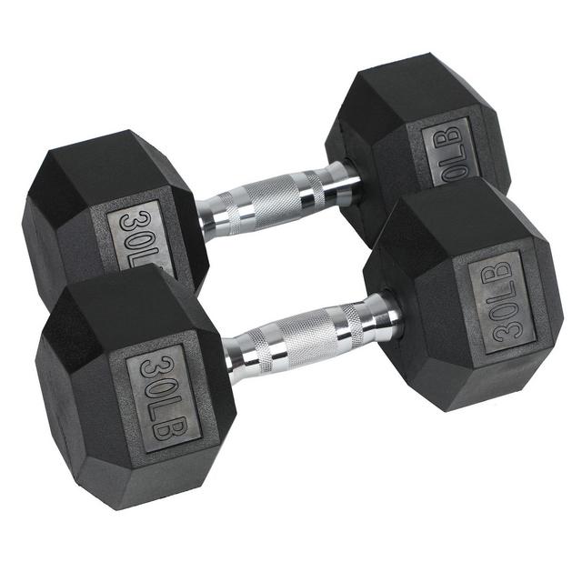 HolaHatha Iron Hexagonal Cast Exercise Dumbbell Free Weight with Contoured Textured Grip for Home Gym Exercise and Strength Training, 30 Pounds