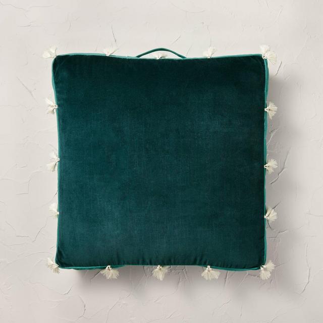 Oversized Velvet Floor Square Throw Pillow with Tassels Turquoise - Opalhouse™ designed with Jungalow™