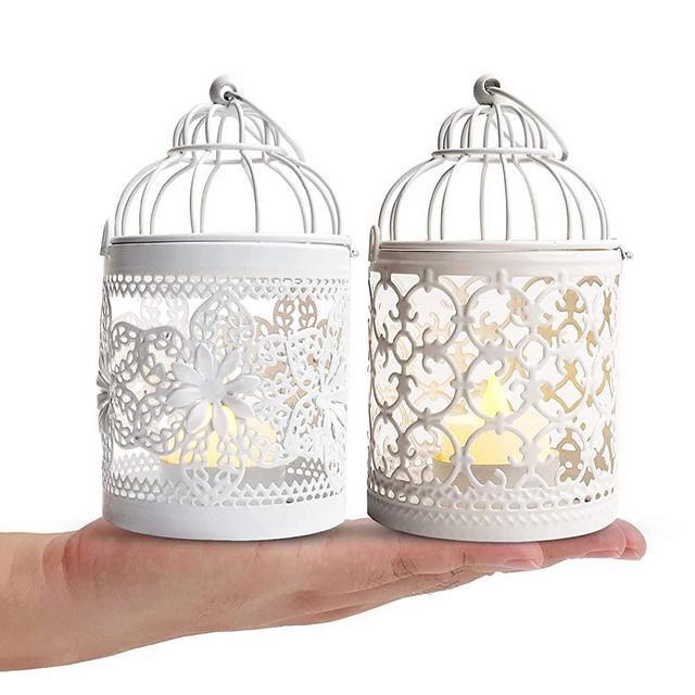 2Pack Hanging Candle Holder,JZLGROUP Birdcage Metal Vintage Small Lanterns Decorative Tealight Holder Centerpieces for Table Wedding Indoor Outdoor Party with 5.5 Inch Height