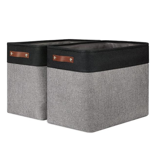 DULLEMELO Fabric Storage Baskets 2 Pack - 17x12x15 inch Large Foldable Fabric Organizer for Storage Decorative Storage Bins for Home,Closet(Black&Grey)