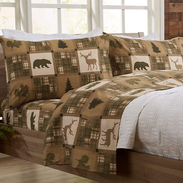 Great Bay Home 4-Piece Lodge Printed Ultra-Soft Microfiber Sheet Set. Beautiful Patterns Drawn from Nature, Comfortable, All-Season Bed Sheets. (Queen, Stonehurst)