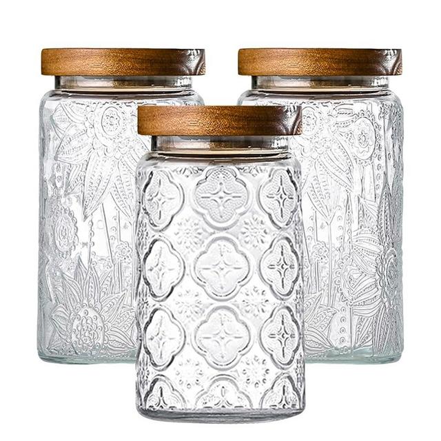 Adodeen 3-Pack 32oz Glass Jar With Airtight Lid,Kitchen Canisters For Countertop,Coffee Sugar Container Set,Pantry Glass Storage Containers For Flour,Candy,Loose Tea,Snack jar