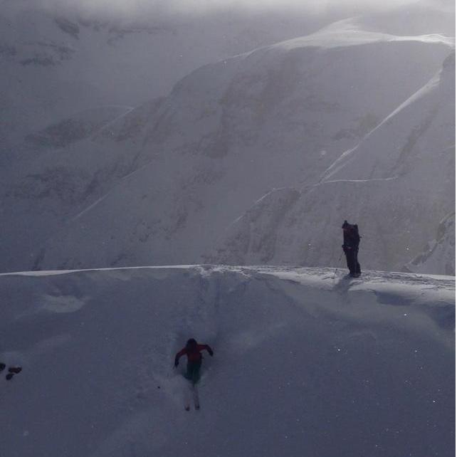 Our first ski together was dropping into the Serpent