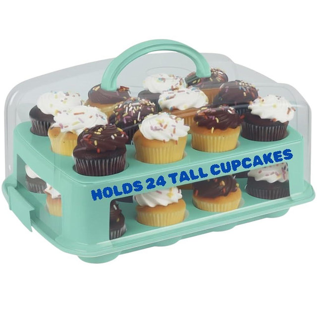 EXTRA TALL Cupcake Carrier 24 Count, 24 Cupcake Holder with Lid -Spacious 3.5” Tall Tiers Accommodate 24 Tall Frosted Cupcakes, Won't Smush! Cupcakes Containers Muffin Storage Container/ Muffin Holder