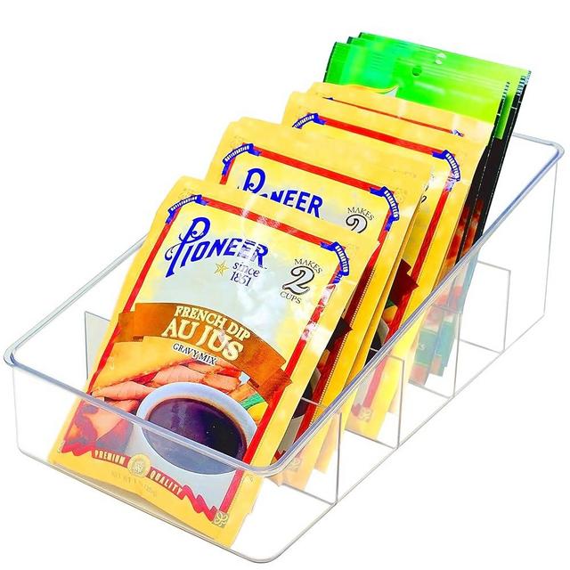 Youngever Clear Plastic Food Packet Storage Organizer, 5 Divided Sections Pantry Organizer, Holder For Snacks, Soups, Seasoning Packets For Kitchen, Refrigerator, and Cabinet