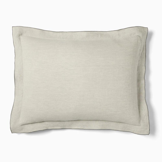European Flax Linen Merrow Edge Standard Sham, Warm Gray Melange