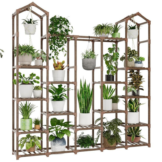Gentingbro Large Plant Stand Indoor Plant Stands Outdoor Tall Plant Shelf for 18-23 Pots Corner Tiered Plants Stands for Multiple Plants Wood Hanging Plants Holder for Garden Balcony Patio Window Porch​​​