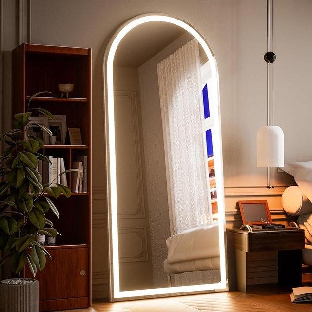 VETROVUE Arched LED Mirror Full Length - 65" x 26" Mirror Full Length with Light, Wall Mounted Full Body for Bedroom/Dressing Room, 3 Color Lighting, White