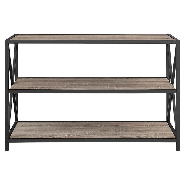 26" Charlie Modern Farmhouse Industrial X Side 3 Tier Shelf Driftwood - Saracina Home
