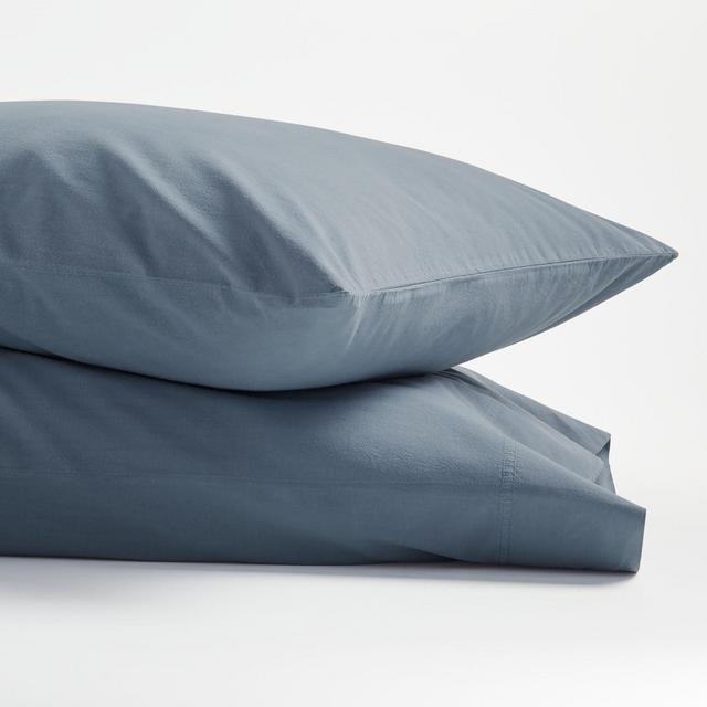 Washed Organic Cotton Blue King Pillowcases, Set of 2