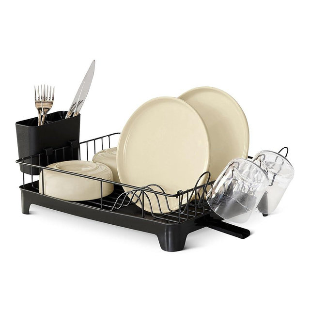 Amazon Basics Dish Drying Rack, Stainless Steel, 15.2 x 11.6 x 4 in., Black