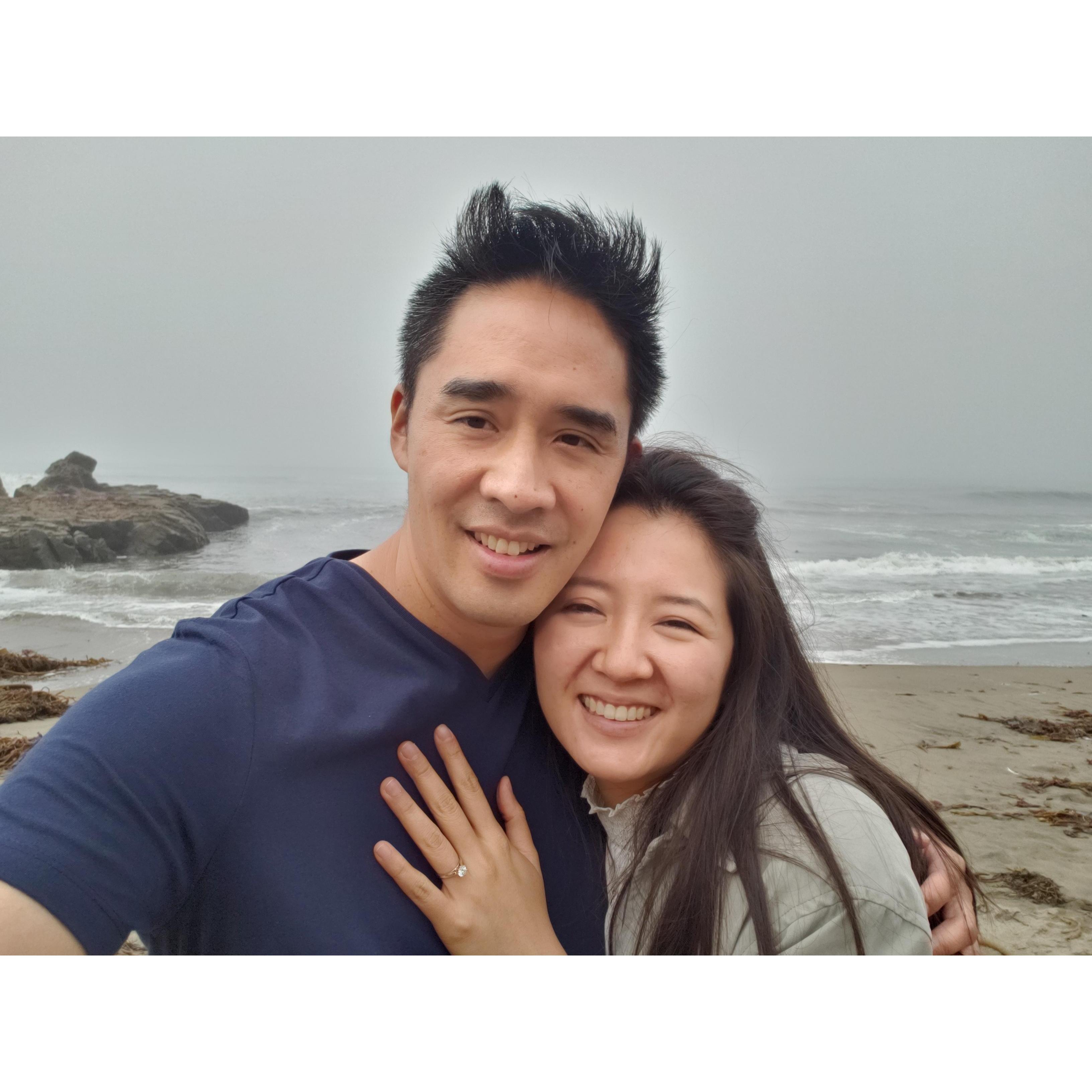 Engagement photo on one of the beaches, on the coastal drive up from Cayucos to Northern CA