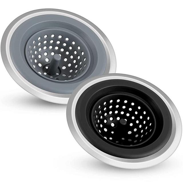 Kitchen Sink Strainer 2 Pack Silicone Sink Stopper for Kitchen Sink with Stainless Steel Edge 4.5'' Diameter Rim