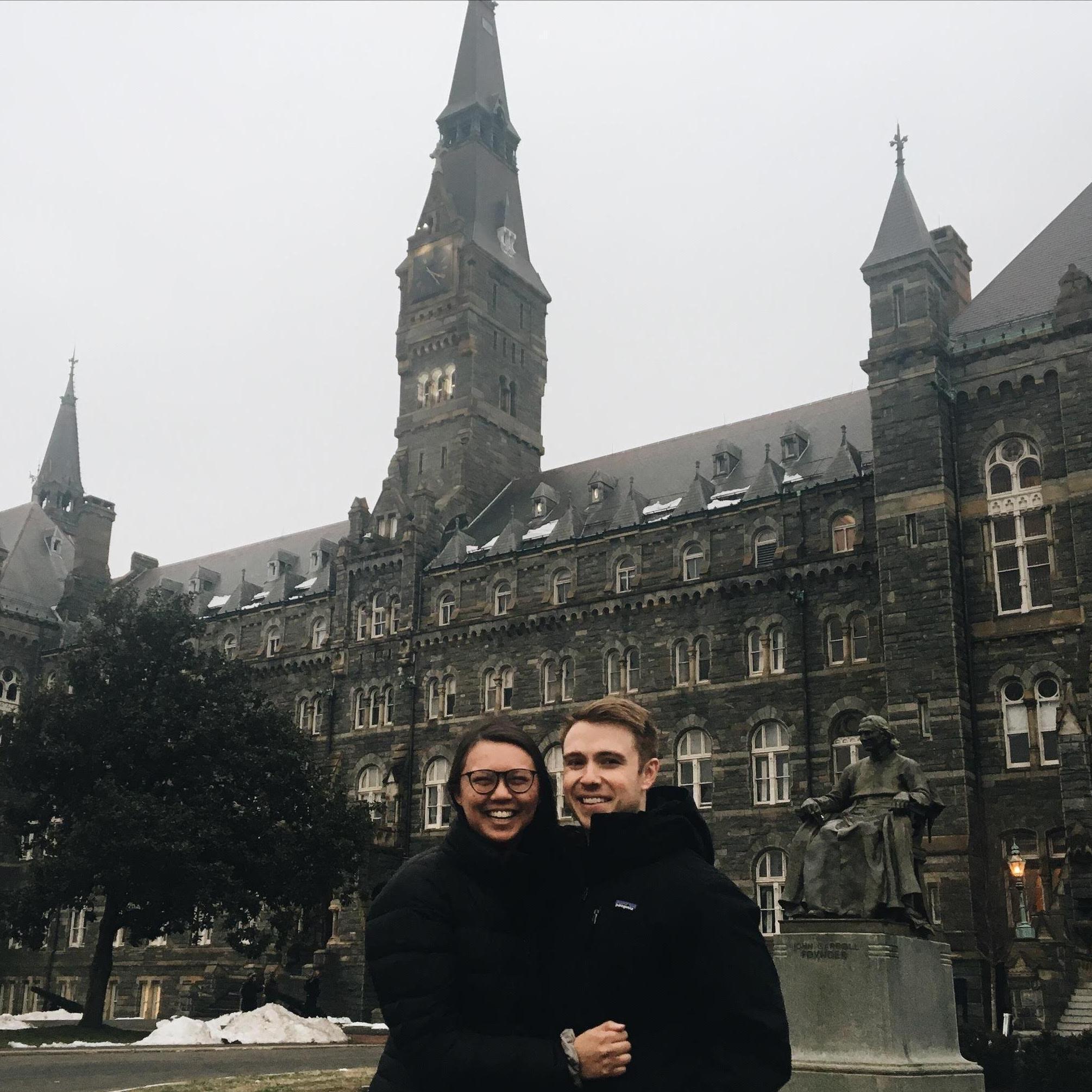 You made it to the very beginning! Walter and Ashley took their first photo together on a UVA retreat at Georgetown