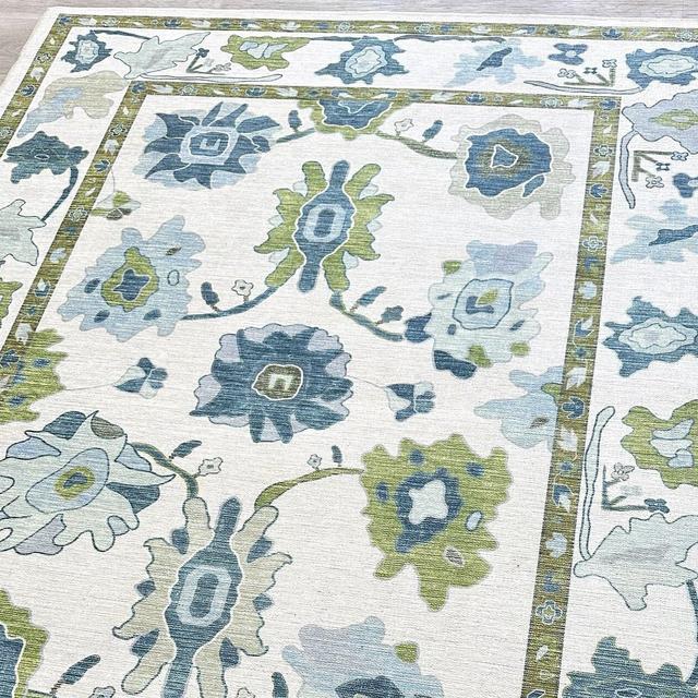Lulus Green Oushak Rug, Vintage Turkish Eclectic Floral Pastel Large Oversized Area Rugs for Living room Dining Bedroom Kitchen Bathroom
