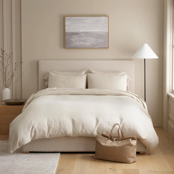 European Linen Duvet Cover Set - Full/QueenSize Chart, Natural Chambray