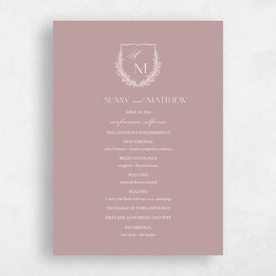 Dusty Rose, Pink Wedding Program - Oakdale