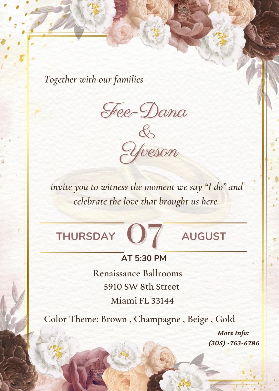 The Wedding Website of Fee-Dana G W Cher-Frere and Yveson Bazard