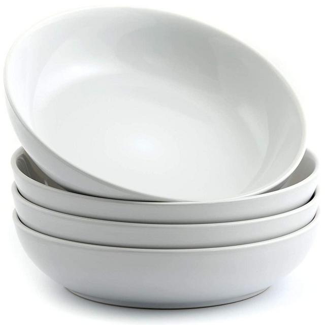 American Atelier Pasta Bowls White Earthenware Finish 8.5 Inch Set of 4