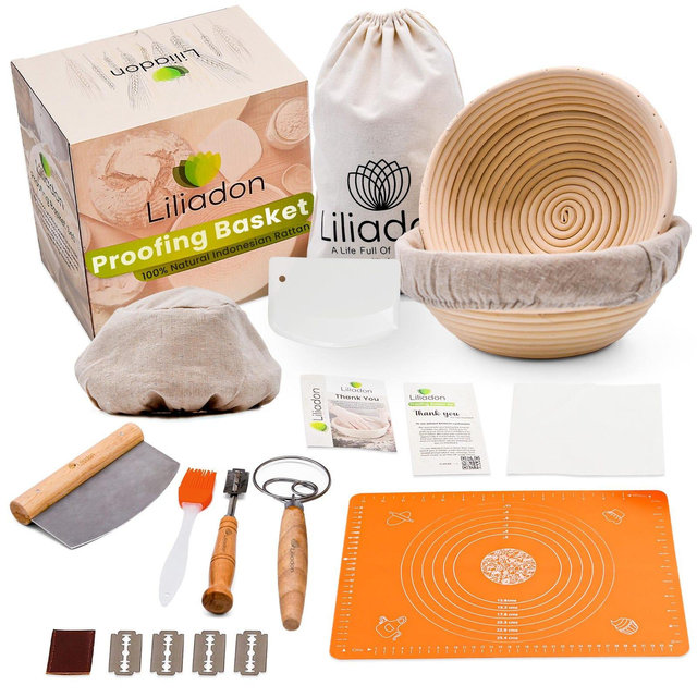 Sourdough Bread Proofing Basket Set of 17 – 2 Banneton Baskets with Tools – Great Gift for Bakers & Bread Lovers – Liliadon