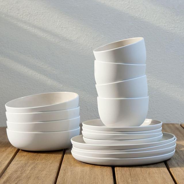 Aaron Probyn Kaloh Melamine Dinnerware, White, Set of 16, BOM