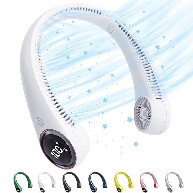 Personal Cooling Portable Neck Fans - 5000 mAh USB Rechargeable,360 Free Rotation & Lower Noise Bladeless Battery Operated Design with 3 Speeds Duration 48 hrs, Small Neck Air Conditioner(white)