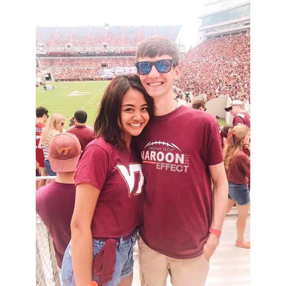 Cheering on the Hokies at a home football game in 2019.