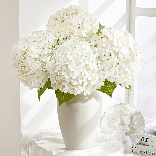 Livole 3 Pcs White Hydrangea Artificial Flowers Latex Real Touch Hydrangea, 21 inch 252 Petals Fake Faux Hydrangeas Flowers for Party Wedding Bouquets Table Centerpieces Floral Arrangements Home Decor
