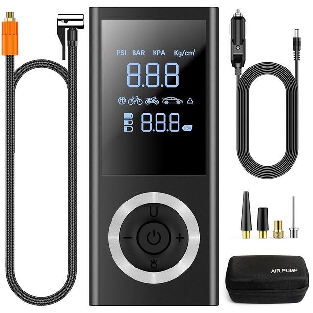 Cordless Tire Inflator Portable Air Compressor, 150 PSI Air Pump with Rechargeable Battery, Tire Pressure Gauge, 12V Car Power Adapter, Smart Air Pump for Car, Motorcycle, Bike, Ball