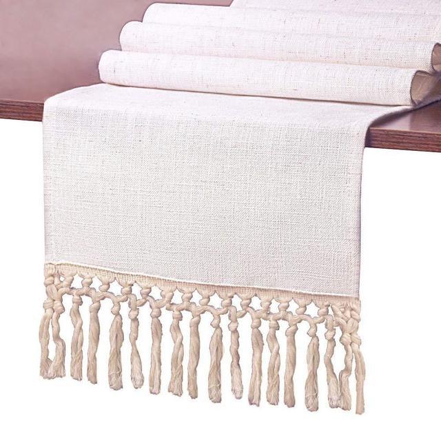 SevenFish Farmhouse Table Runner Natural Cotton Woven Boho Table Runner with Tassels for Bohemian Wedding Bridal Shower Birthday Party Rustic Home Dining Table Decor, 12 x 72 Inches Long