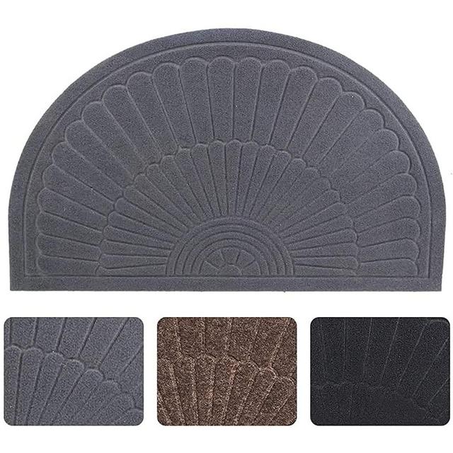 Half Round Door Mat Entrance Rug Floor Mats, Waterproof Floor Mat Shoes Scraper Doormat, 18''x30'' Patio Rug Dirt Debris Mud Trapper Out Door Mat Low Profile Washable Carpet