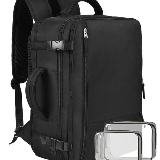 Beraliy Large Travel Backpack for Women Men, 40L Carry On Backpack Airline Approved, 17 inch Laptop Backpack, Hiking Backpack, Waterproof Weekender Person Item Bag, Black
