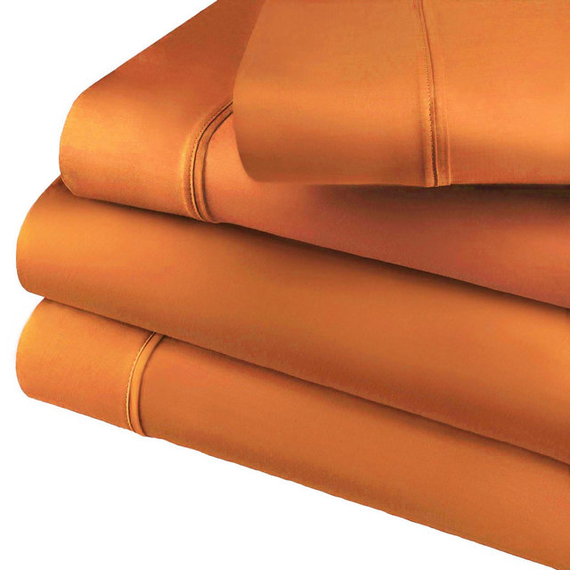 800 Thread Count Luxury Solid Deep Pocket Cotton Blend Bed Sheet Set, King, Orange - Blue Nile Mills