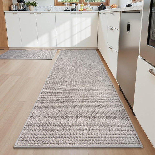 AMOAMI Non Slip Kitchen Rugs Sets of 2 - Extra Large 2.5'x6' + 20"x32" Kitchen Mats for Floor, Water Absorbent Kitchen Runner Machine Washable, No Pile Farmhouse Kitchen Carpet in Front of Sink Island