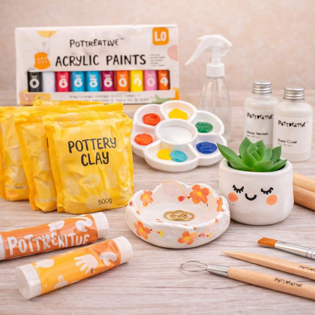 Pottery Kit for Two Air Dry Clay DIY Craft Set Couples Date Night Creative Anniversary Gift