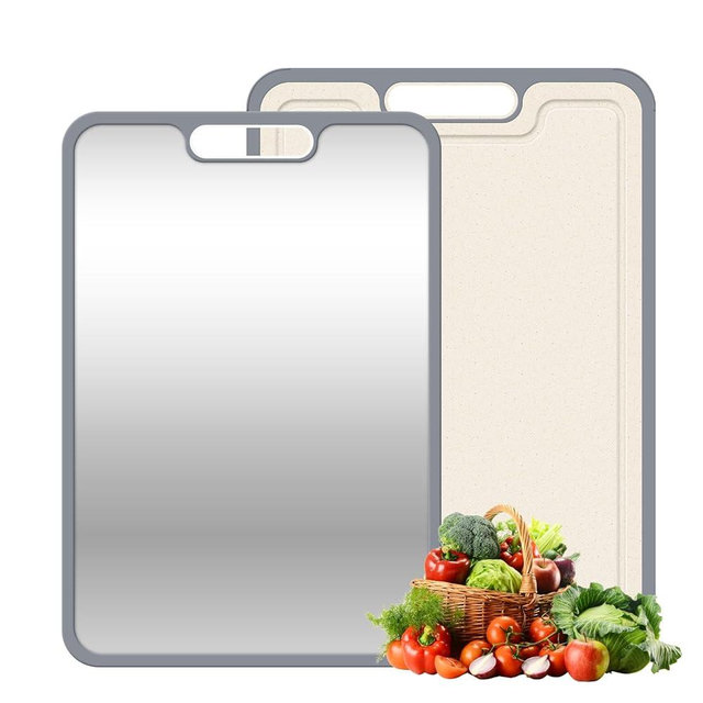 BLACKYEW Double Sided Cutting Board-Stainless Steel & Wheat Straw,Kitchen Board for Meat and Vegetables, Non-Slip Eco Friendly Chop Board