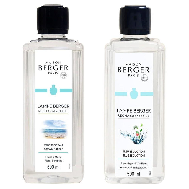 MAISON BERGER - Duo - Bleu Seduction and Ocean Breeze - Lampe Berger Fragrance Refill for Home Fragrance Oil Diffuser - Air Freshener - 2 x 16.9 Fluid Ounces - 500 milliliters