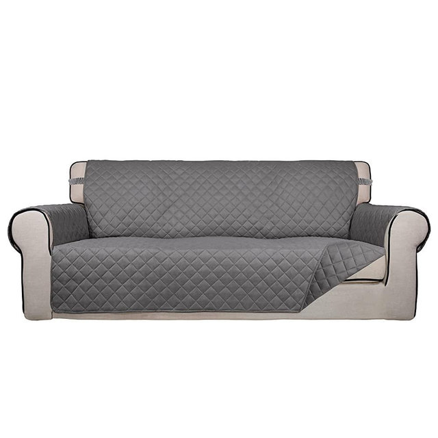 PureFit Reversible Quilted Sofa Cover, Water Resistant Slipcover Furniture Protector, Washable Couch Cover with Non Slip Foam and Elastic Straps for Kids, Dogs, Pets (Sofa, Gray/Gray)