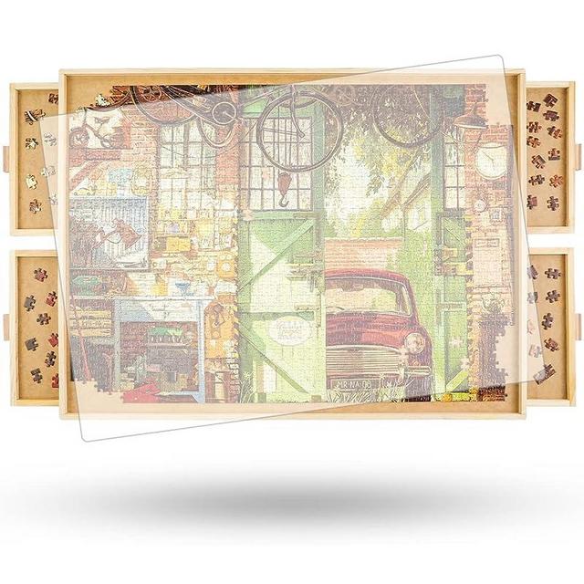 ALL4JIG 2000 Piece Rotating Puzzle Board with Drawers and Cover,29.7"x41.3"Portable Wooden Jigsaw Puzzle Table for Adults Portable,Lazy Susan Spinning Puzzle Boards Birthday Gift for mom