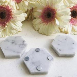 4 White Marble Fridge Magnets