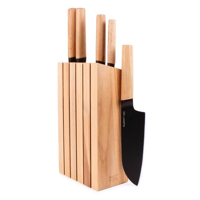 BergHOFF Ron 6Pc Knife Block Set, Natural Wood Handle, Brown
