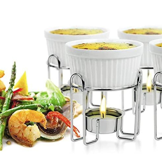 Artestia Butter Warmers Set,4 Pieces Butter Warmers For Seafood, Ceramic Butter Warmer Set with 4 Pieces Tea Light Candles,Fondue -Dishwasher Safe, Microwave Safe, Oven Safe(White)