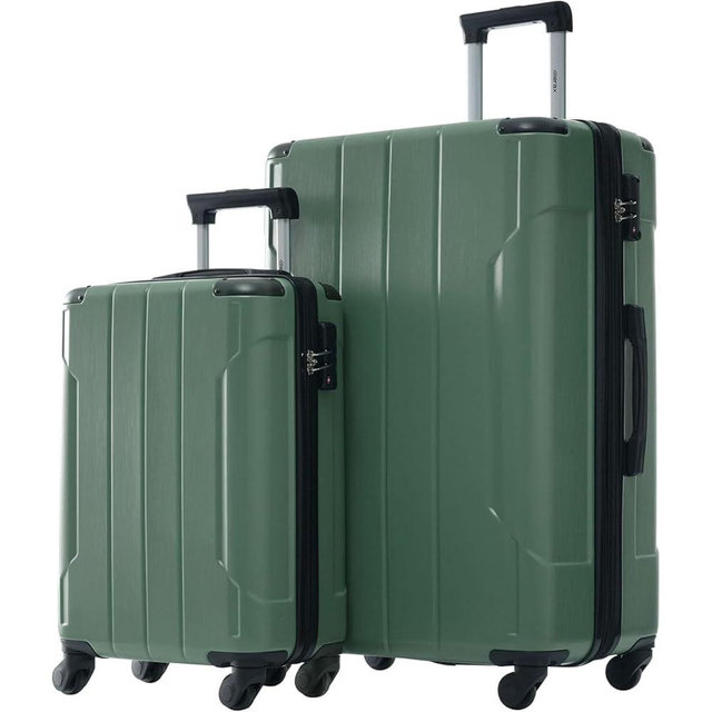 Merax Luggage Sets 2 Piece Suitcases with Wheels, Hardshell ABS Expandable and Lightweight, TSA Lock, Spinner Wheels, Carry On Luggage with Corner Guards (20 28 inch Green)