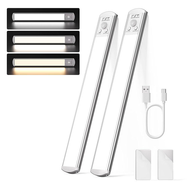 Joyzy 2 Pack Rechargeable Under Cabinet Lighting Battery Operated Closet Light,92 LED Motion Sensor Indoor, Dimmable Kicthen Counter Lights, Wireless Sink Lighting Lamp Shelf Stove Hallway