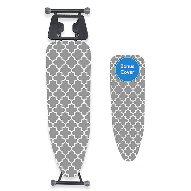 TIDY ZEBRA Compact Ironing Board Full Size European Made – ULTRA THICK PADDED FOAM AVOIDS MOLD - Organic 100% Cotton Ironing Boards Covers - Sturdy Lightweight Iron table, Bonus Iron Board Cover 14x53