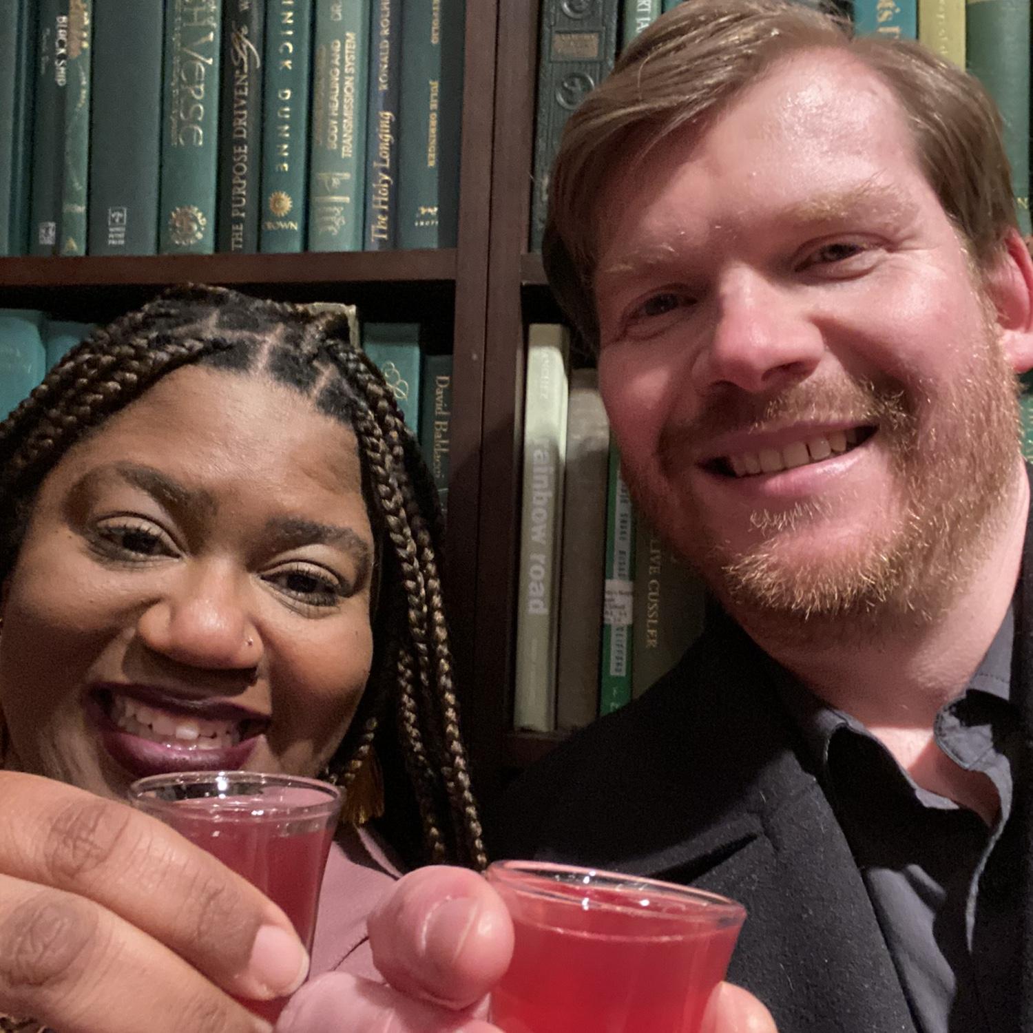Gibbs and Dorothy enjoying shots before Drunk Shakespeare in DC! One of many birthday surprises for Gibbs!