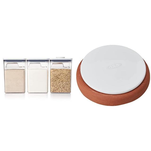OXO Good Grips 6 Piece Large Canister Set with Scoops, 4.4 qt each, White & Good Grips POP Container Brown Sugar Keeper