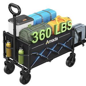 90L Wagon Cart Foldable, Collapsible Wagon with 360 LBS Max Load & Expandable Storage, 90L Foldable Grocery Cart with 2 Cup Holders for Outdoor, Garden, Camping &Groceries-Black
