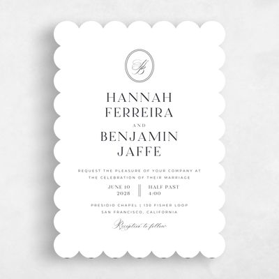 White Scalloped Wedding Invitation - St Anne Portrait