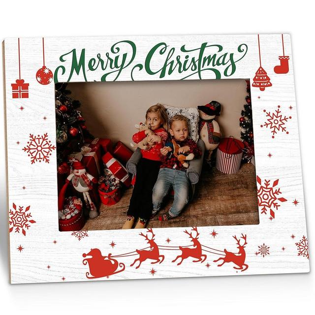 Kneaotoaji Christmas Frames Gifts - Santa Merry Christmas Picture Frames, Baby's First Christmas Frame, Christmas Gifts for Family Friends, Christmas Wooden Frames for Tabletop or Wall Hanging 5x7